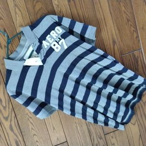 Vintage GRAY / NAVY STRIPPED AEROPOSTALE 1987 POLO SZ M